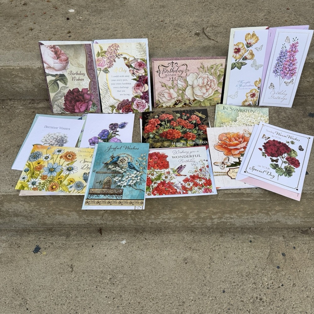 Thoughts & Inspirations Lot Of 14‎ Birthday Cards Floral Girly Elegant Envelopes